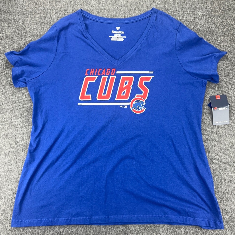 Fanatics Chicago Cubs Women's T-Shirt Blue V-Neck Plus Size 1X‎ MLB Baseball NWT